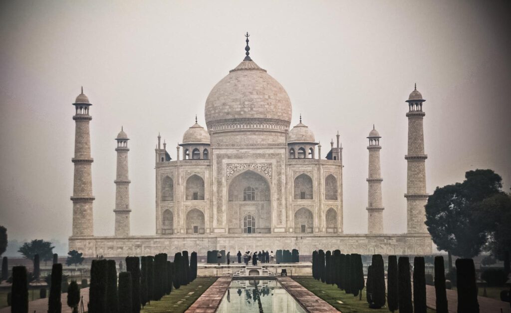 The Taj Mahal in white marble at Agra, the centrepiece of every Golden Triangle tour