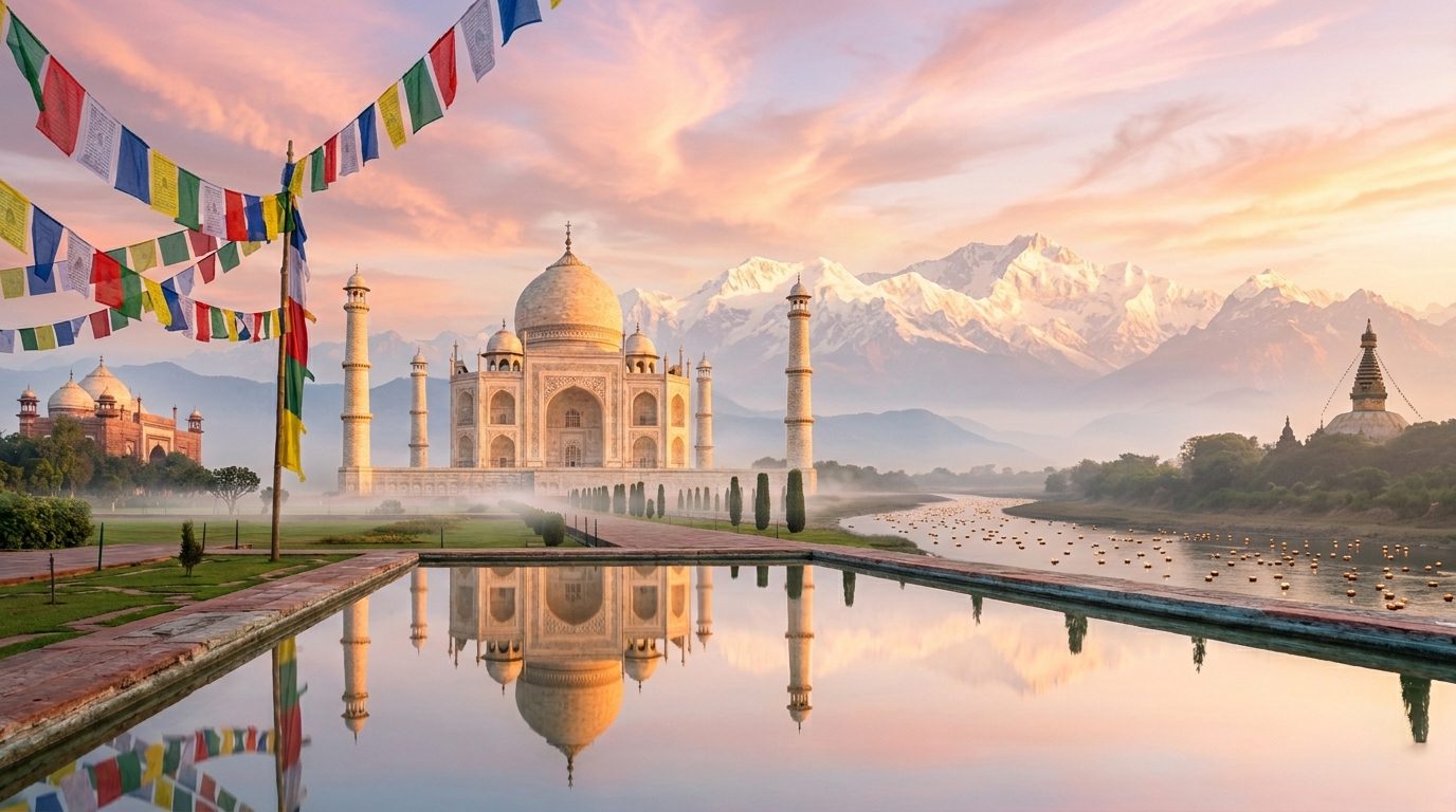 Tailor-made India Nepal tours featuring Taj Mahal and Himalayan mountains