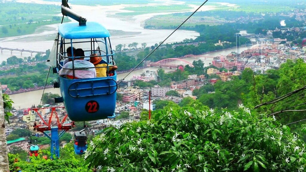 The Mansa Devi cable car climbing above Haridwar
