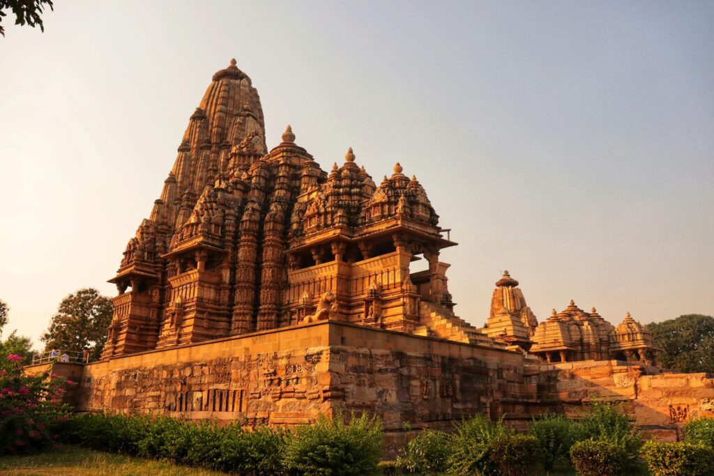 Sandstone temples of the Western group at Khajuraho in early light