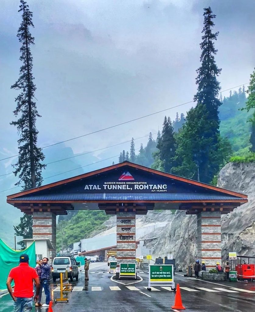 The Atal Tunnel entrance on the Rohtang road above Manali