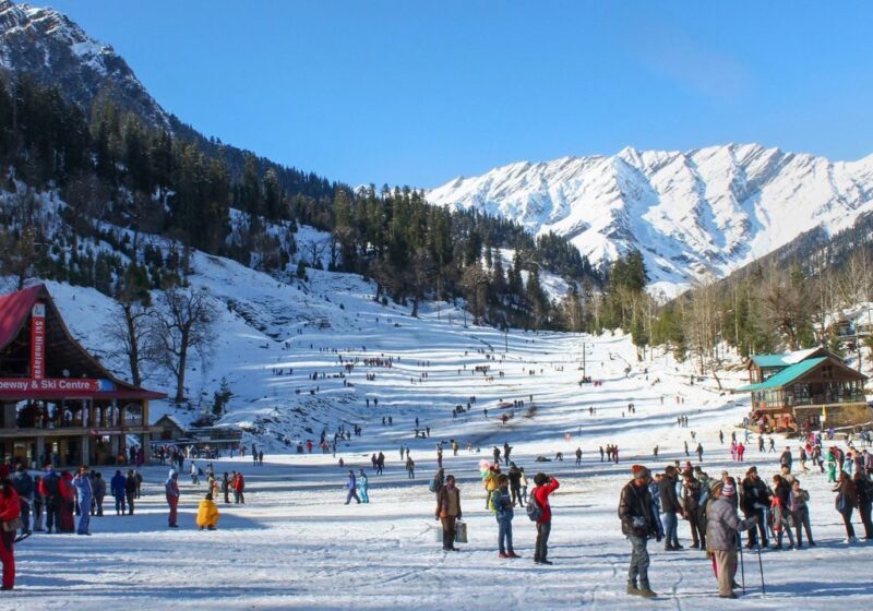 Visitors on the snow in Solang Valley near Manali, Himachal Pradesh