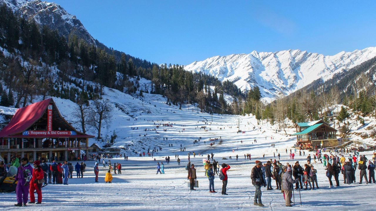 Visitors on the snow in Solang Valley near Manali, Himachal Pradesh