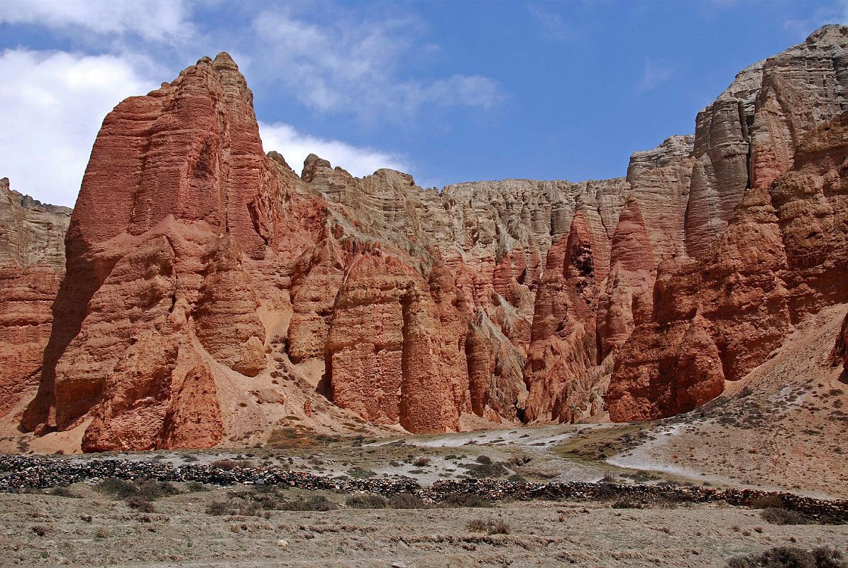The red eroded cliffs at Drakmar in Upper Mustang, Nepal