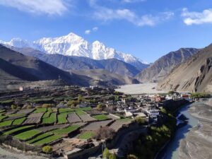 Kagbeni village and its barley fields at the gateway to Upper Mustang
