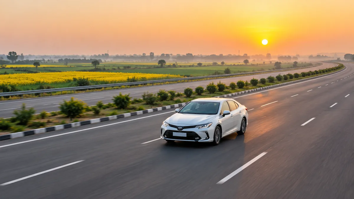 Private car driving from Delhi to Agra by car on the Yamuna Expressway