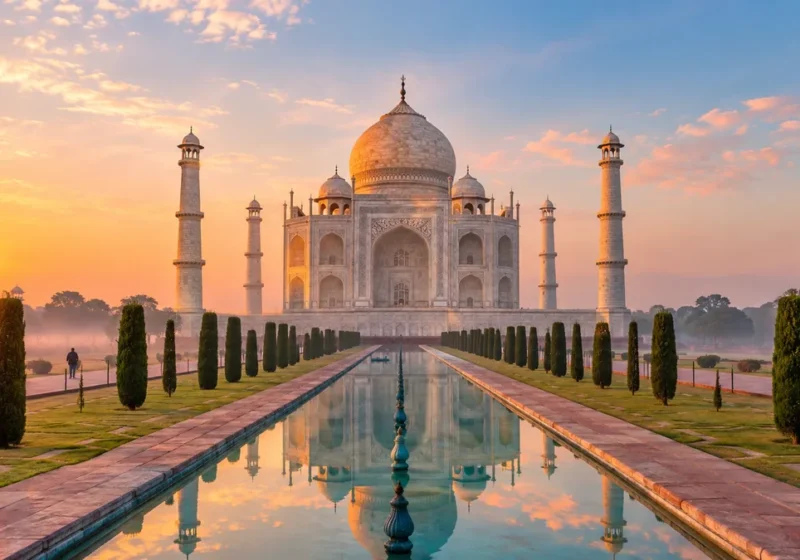 Taj Mahal at sunrise on a Delhi to Agra same day trip by car