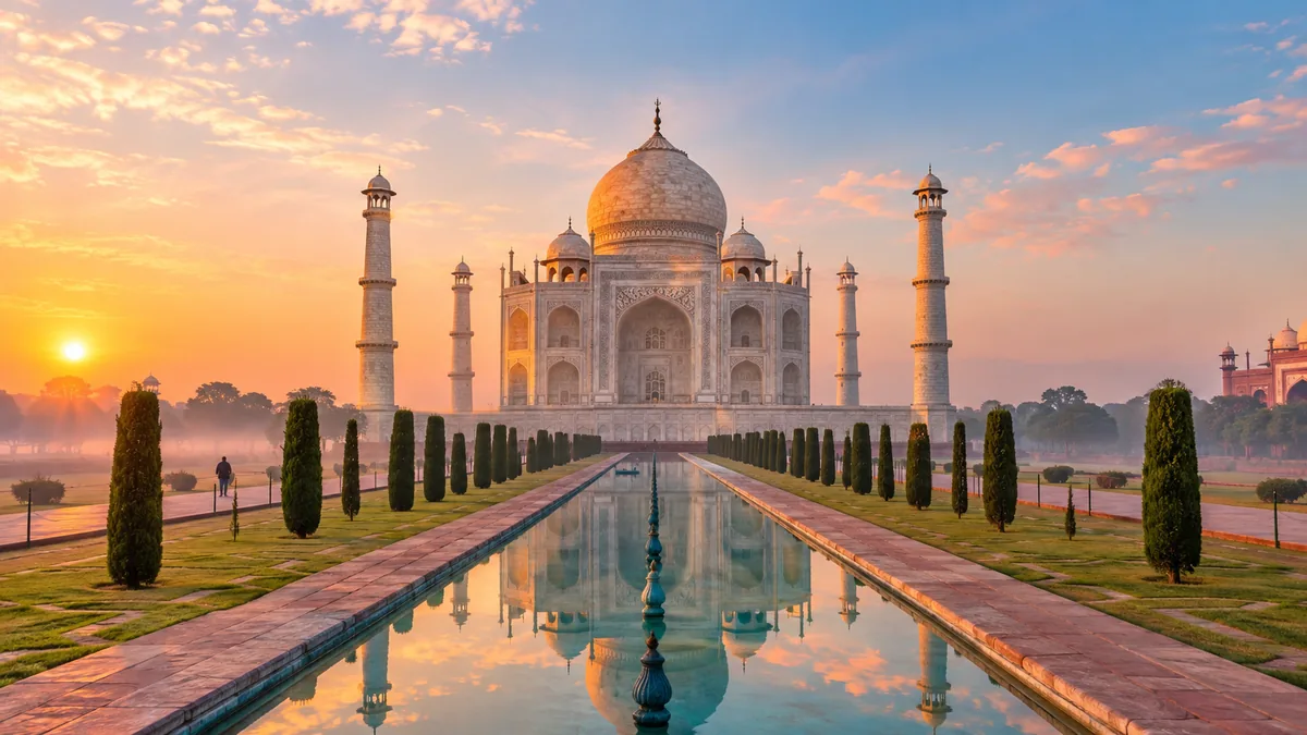 Taj Mahal at sunrise on a Delhi to Agra same day trip by car