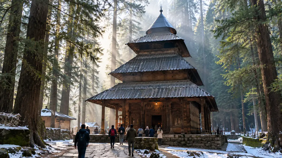 Hadimba Devi Temple in the Deodar Forest, Manali Hadimba Devi Temple among giant deodar cedars in Manali