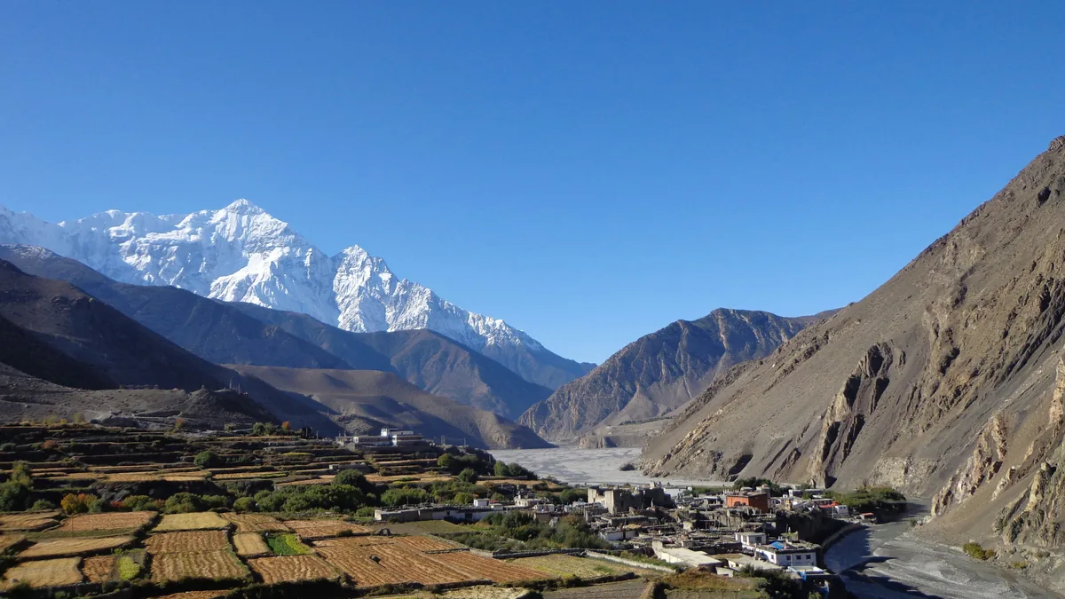 The Kali Gandaki valley below Nilgiri peak on the road to Upper Mustang, Nepal