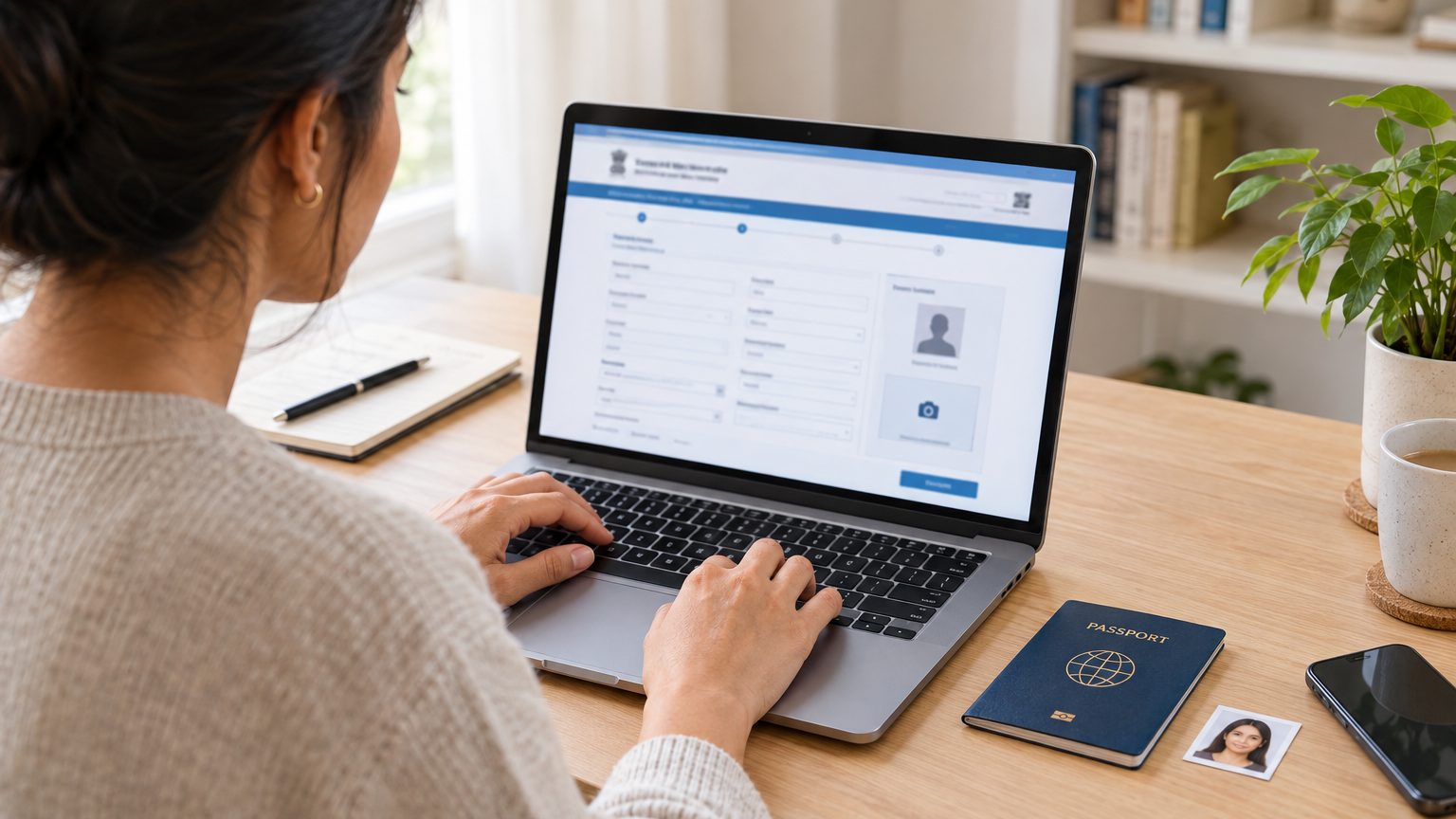 Traveller applying for the India e-Visa online on a laptop at home