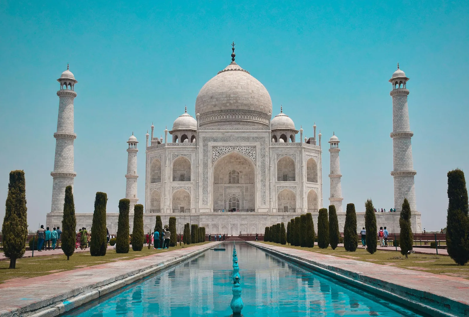 The Taj Mahal and its reflecting pool in Agra, India