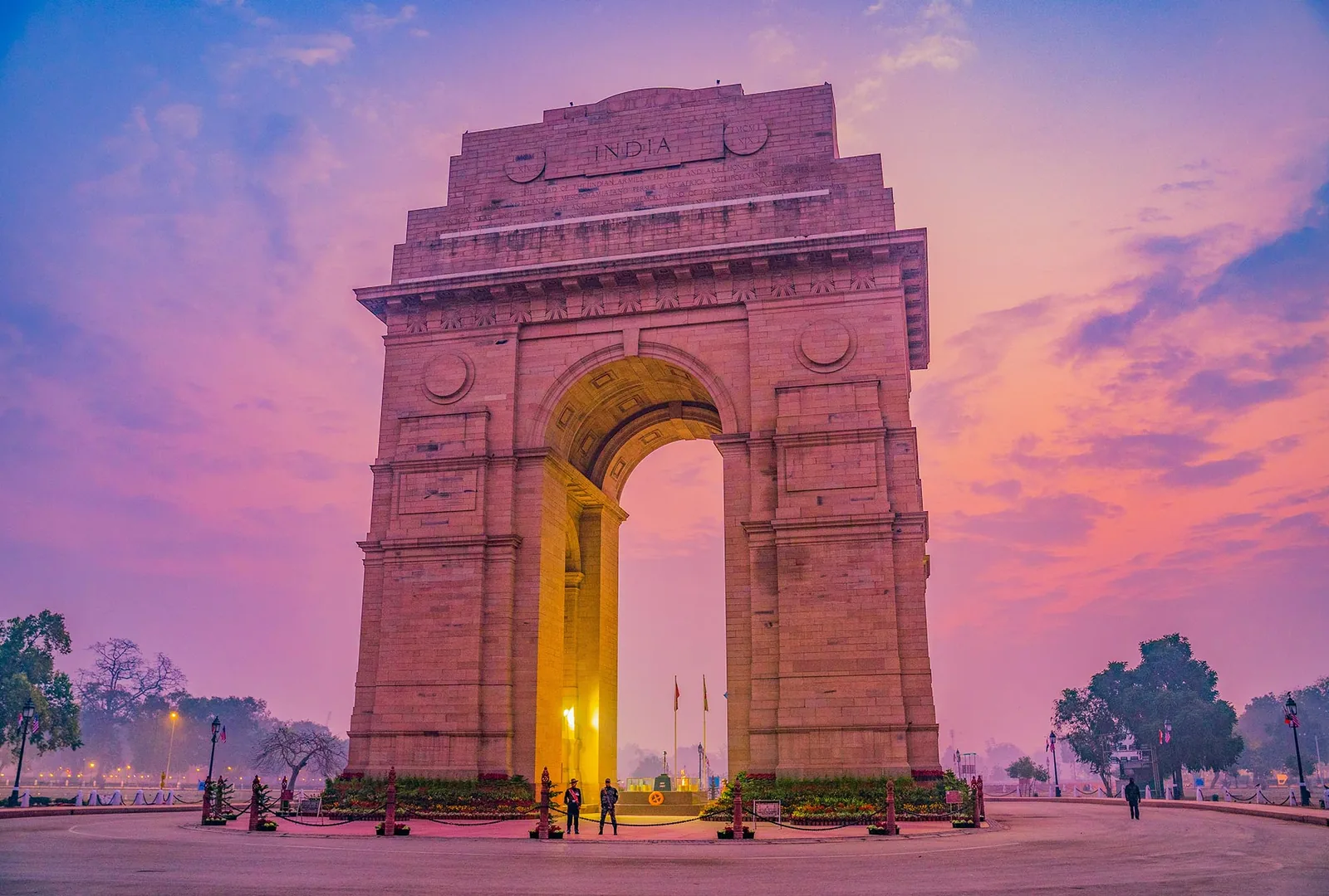 India Gate at dusk in New Delhi, first stop on the Golden Triangle tour