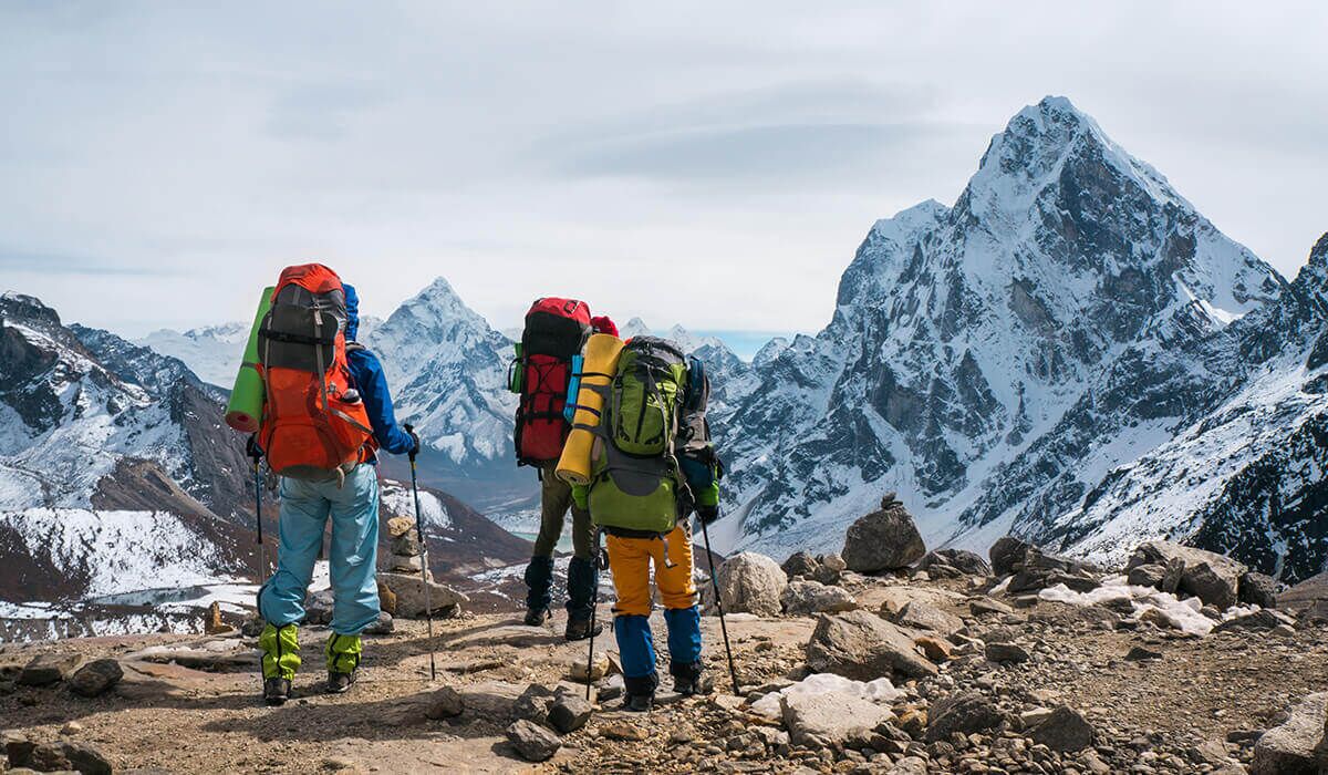Trekkers on the Everest Base Camp trail in the Khumbu, Nepal